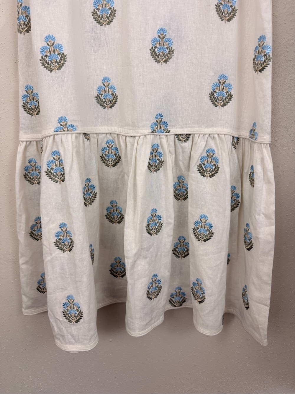 Rosewater House Cream Embroidered Tie-Shoulder Maxi Skirt Set White Linen - Picture 5 of 15
